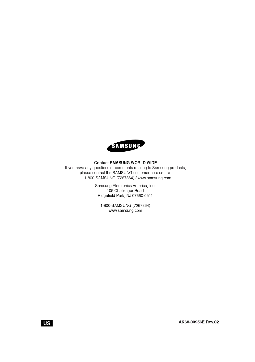 Samsung DVD-V5650B Contact Samsung World Wide, Please contact the Samsung customer care centre, AK68-00956E Rev.02 