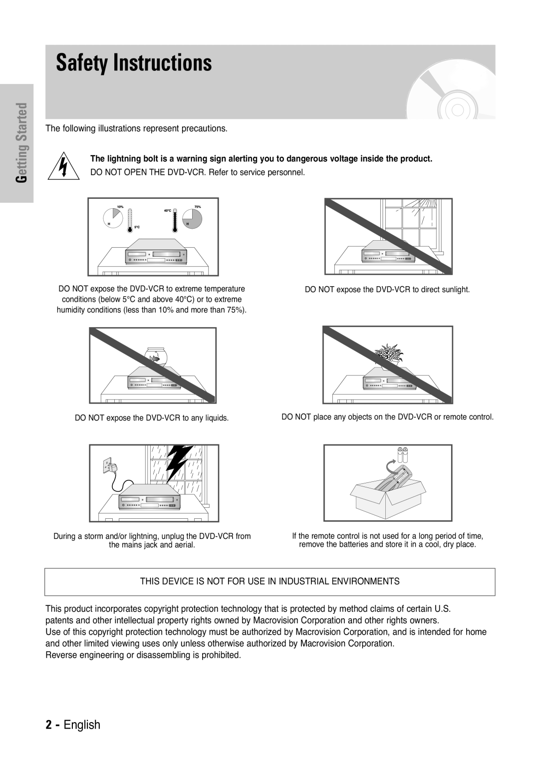 Samsung DVD-V6400, DVD-V6000, DVD-V5450 user manual Safety Instructions, Do not Open the DVD-VCR. Refer to service personnel 