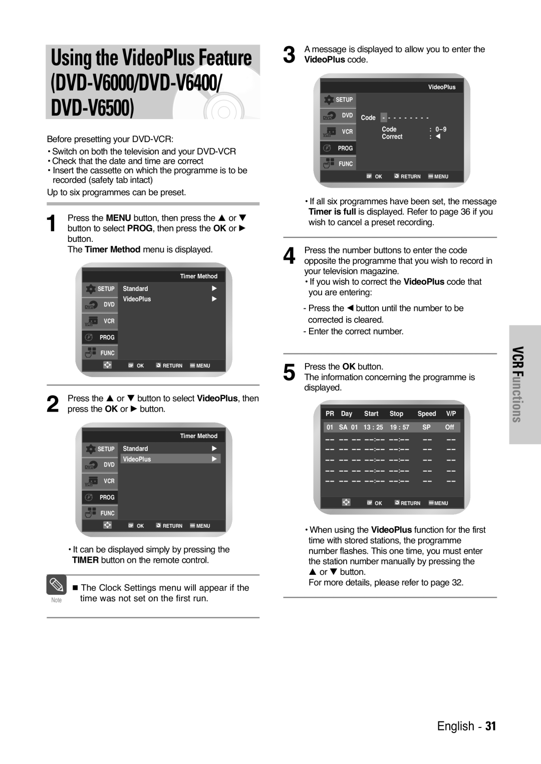 Samsung DVD-V5450 user manual Using the VideoPlus Feature DVD-V6000/DVD-V6400/ DVD-V6500, VideoPlus code 