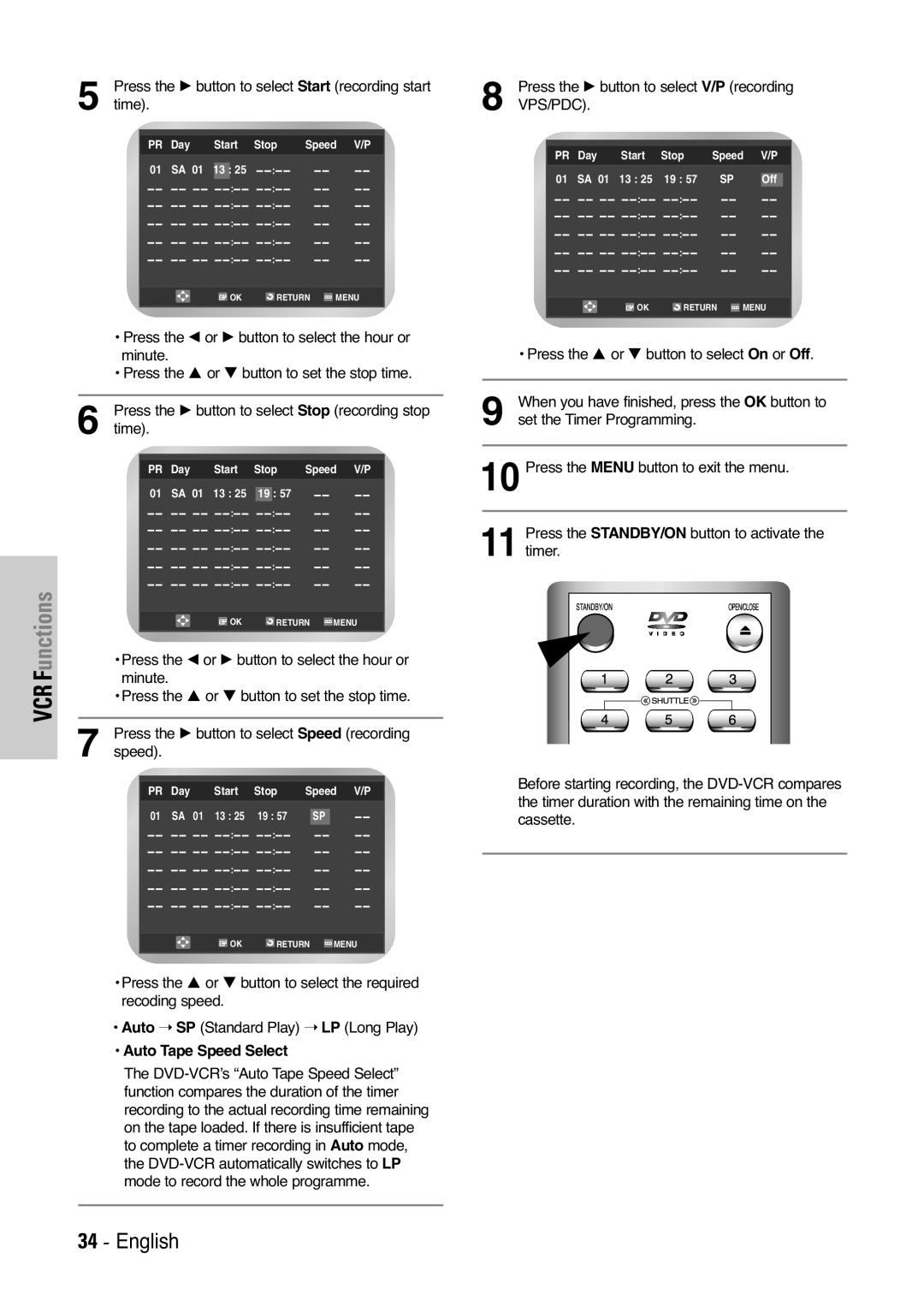 Samsung DVD-V5450, DVD-V6000, DVD-V6400 user manual Time, Auto Tape Speed Select 