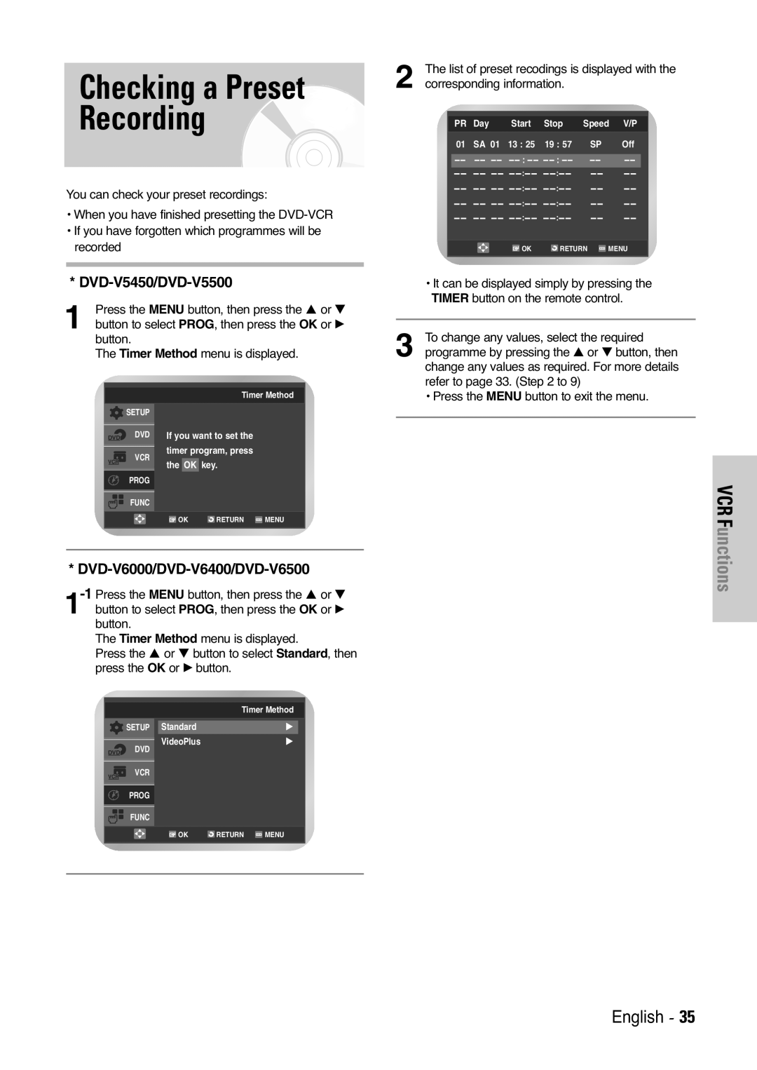 Samsung DVD-V6400, DVD-V6000, DVD-V5450 user manual Checking a Preset Recording, Corresponding information 