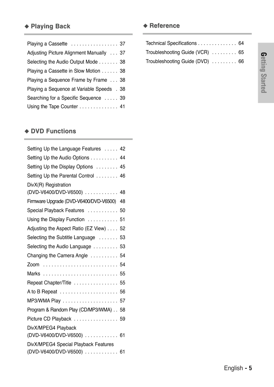 Samsung DVD-V6400, DVD-V6000, DVD-V5450 user manual Reference 