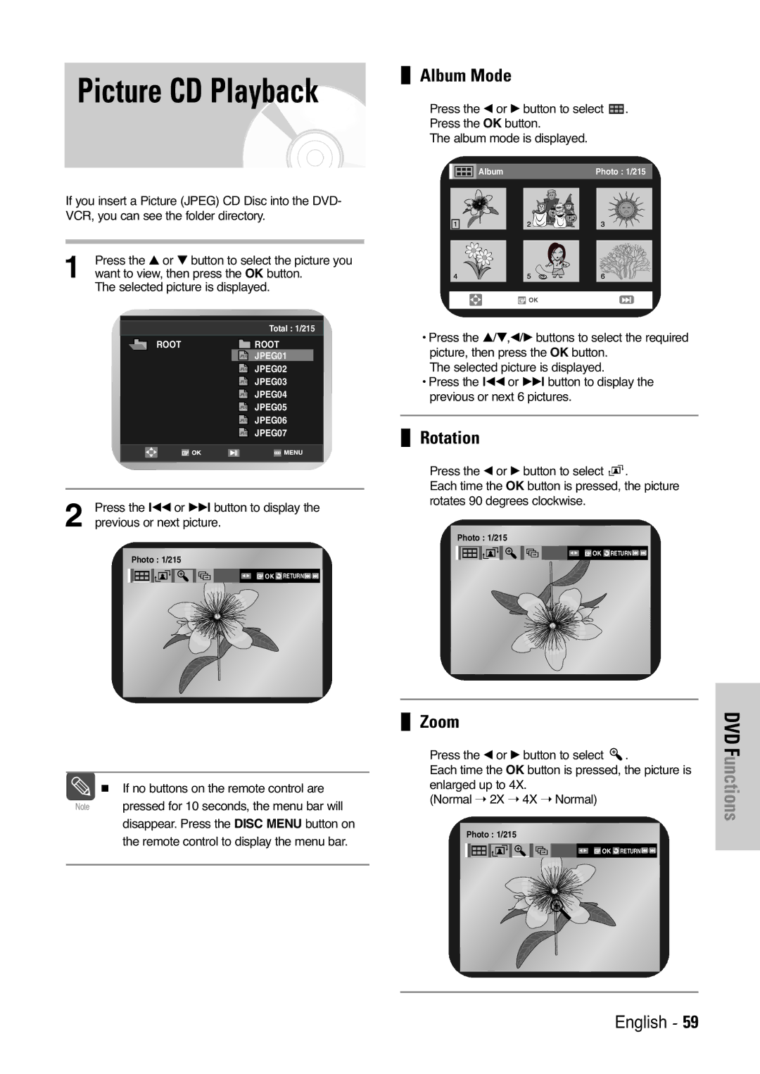 Samsung DVD-V6400, DVD-V6000, DVD-V5450 user manual Album Mode, Rotation, Zoom 