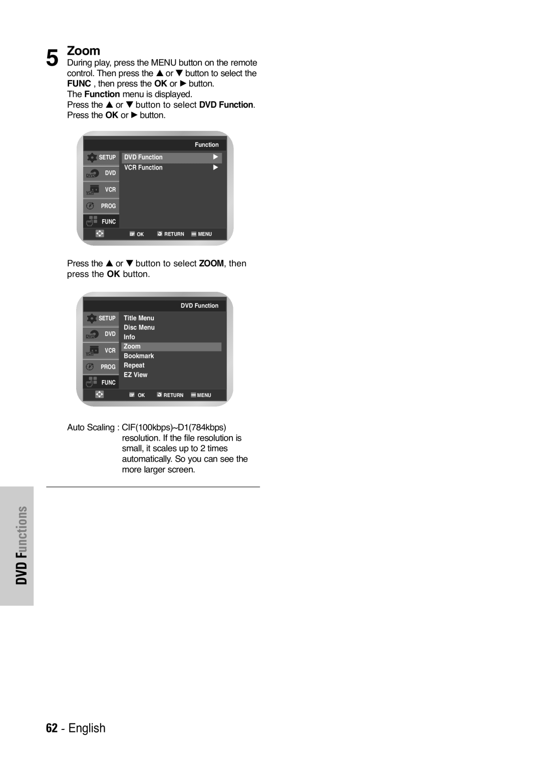 Samsung DVD-V6400, DVD-V6000, DVD-V5450 user manual Zoom 