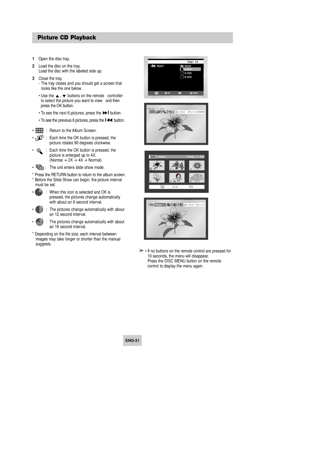 Samsung DVD-V645K, DVD-V642K instruction manual Picture CD Playback, Press the OK button, Return to the Album Screen 