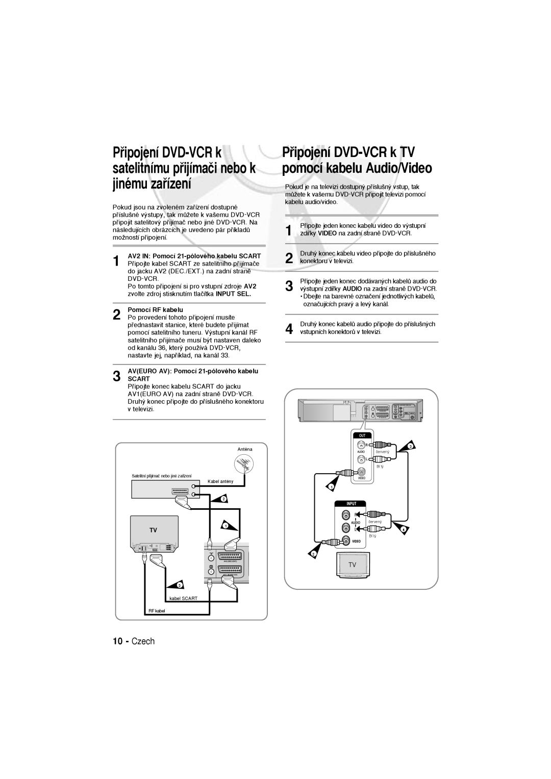 Samsung DVD-V6600, DVD-V5600 user manual Pﬁipojení DVD-VCR k TV pomocí kabelu Audio/Video, Czech, Scart 