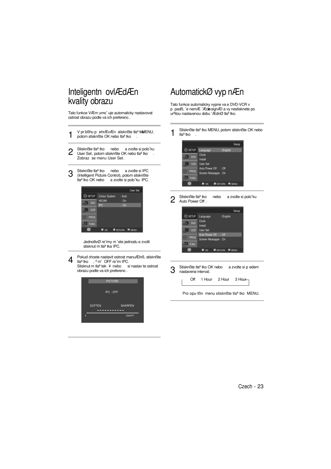 Samsung DVD-V5600, DVD-V6600 user manual Automatické vypínání, Inteligentní ovládání kvality obrazu, Auto Power Off 