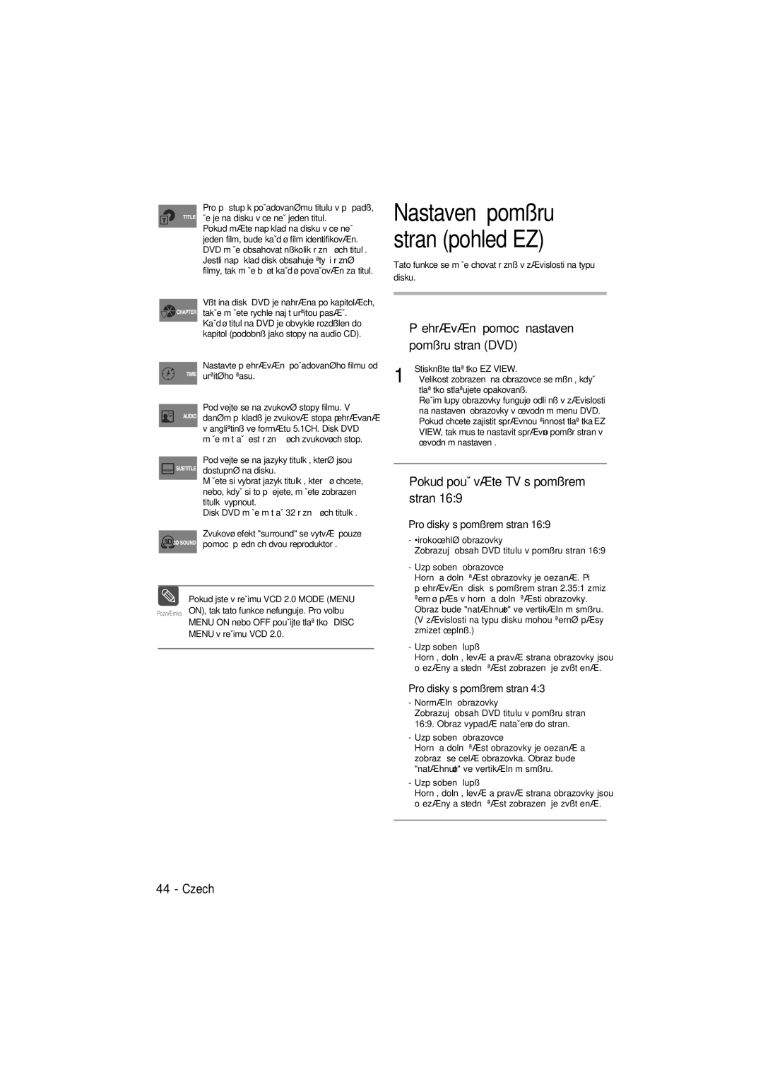 Samsung DVD-V6600, DVD-V5600 user manual Nastavení pomûru stran pohled EZ, Pokud pouÏíváte TV s pomûrem stran 