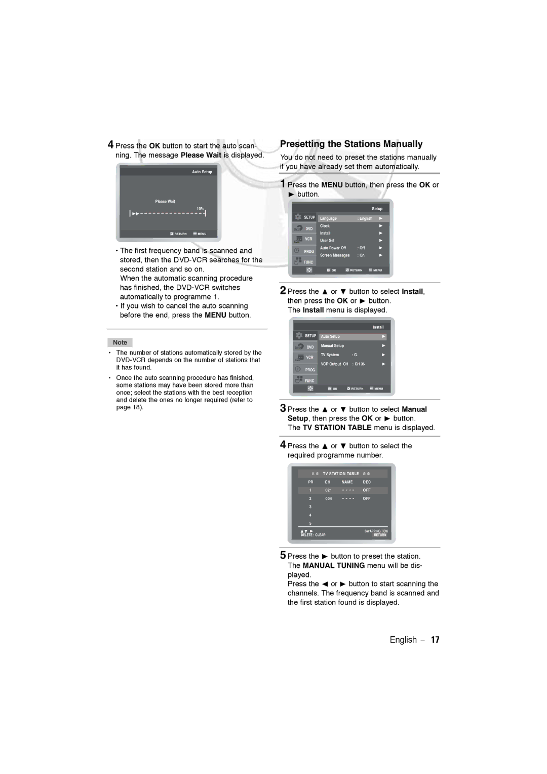 Samsung DVD-V5600, DVD-V6600 user manual Presetting the Stations Manually 