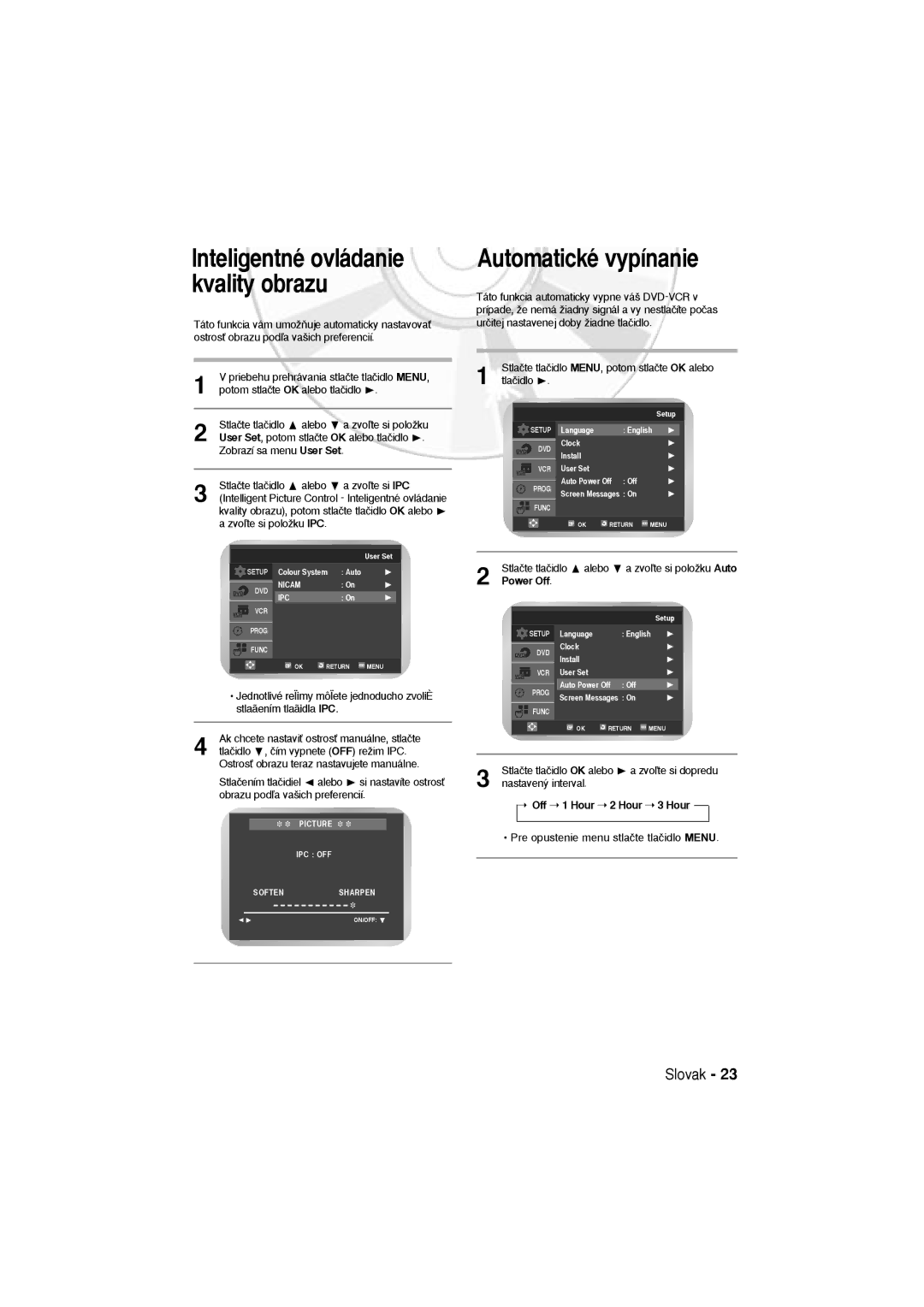 Samsung DVD-V6600, DVD-V5600 user manual Automatické vypínanie, Inteligentné ovládanie kvality obrazu, Power Off 