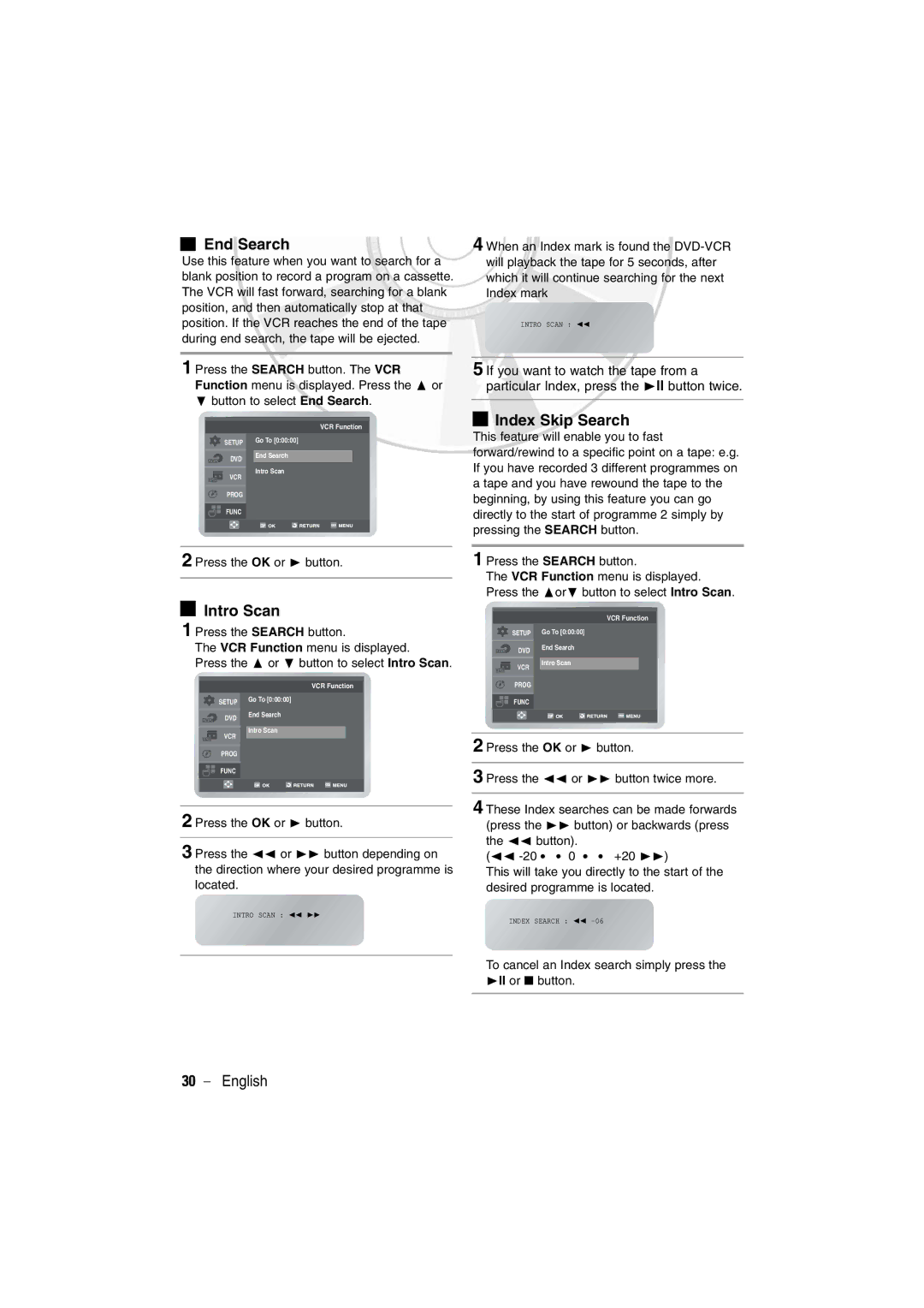 Samsung DVD-V6600, DVD-V5600 user manual End Search, Intro Scan, Index Skip Search 