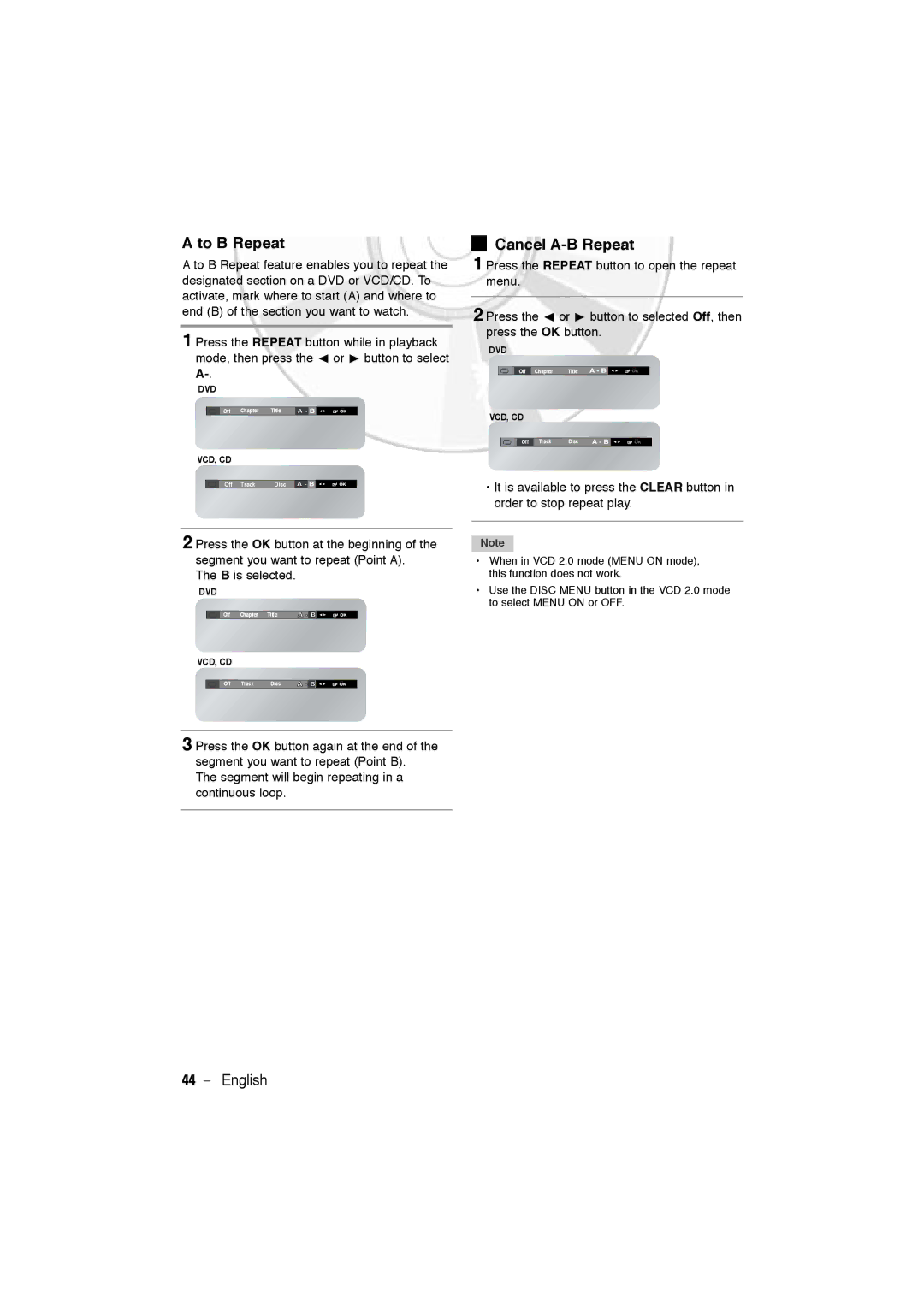 Samsung DVD-V6600, DVD-V5600 user manual To B Repeat, Cancel A-B Repeat 