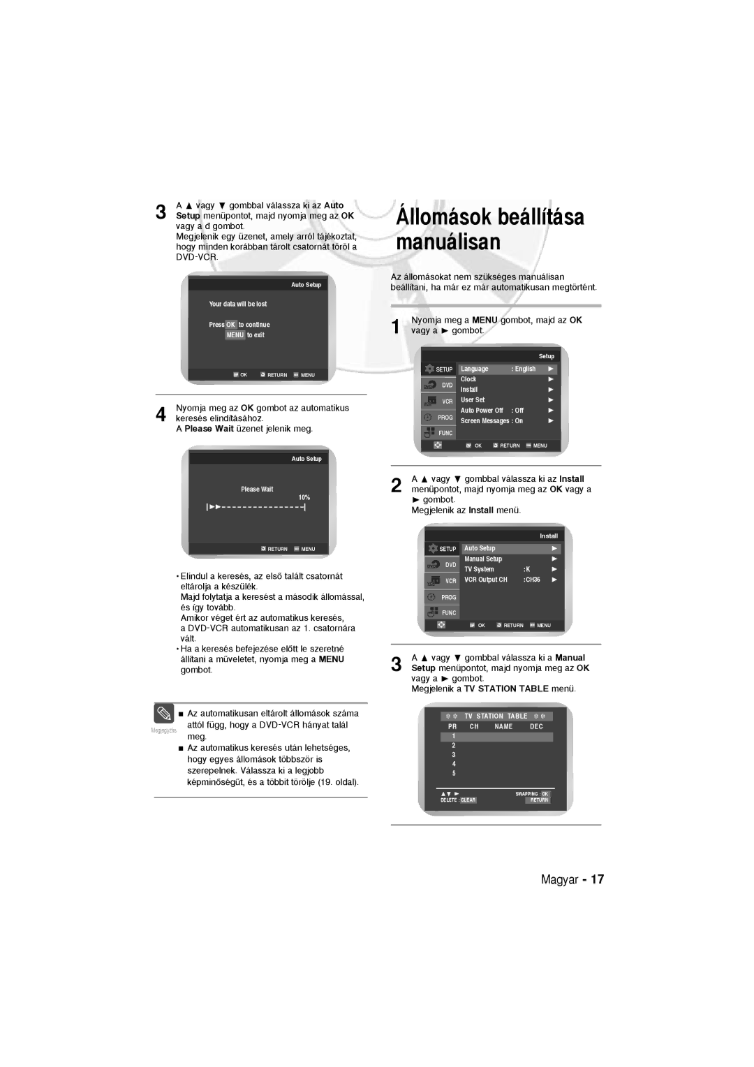 Samsung DVD-V5600, DVD-V6600 user manual Állomások beállítása manuálisan, Vagy Gombbal válassza ki a Manual 