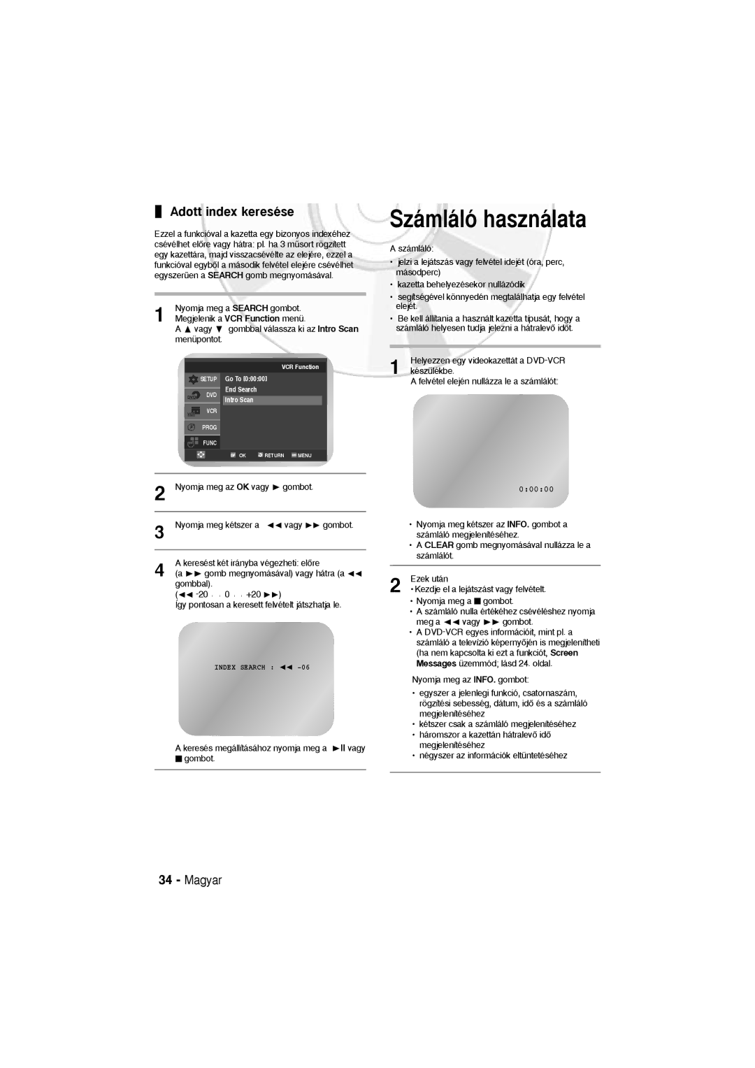 Samsung DVD-V6600, DVD-V5600 user manual Számláló használata, Adott index keresése 