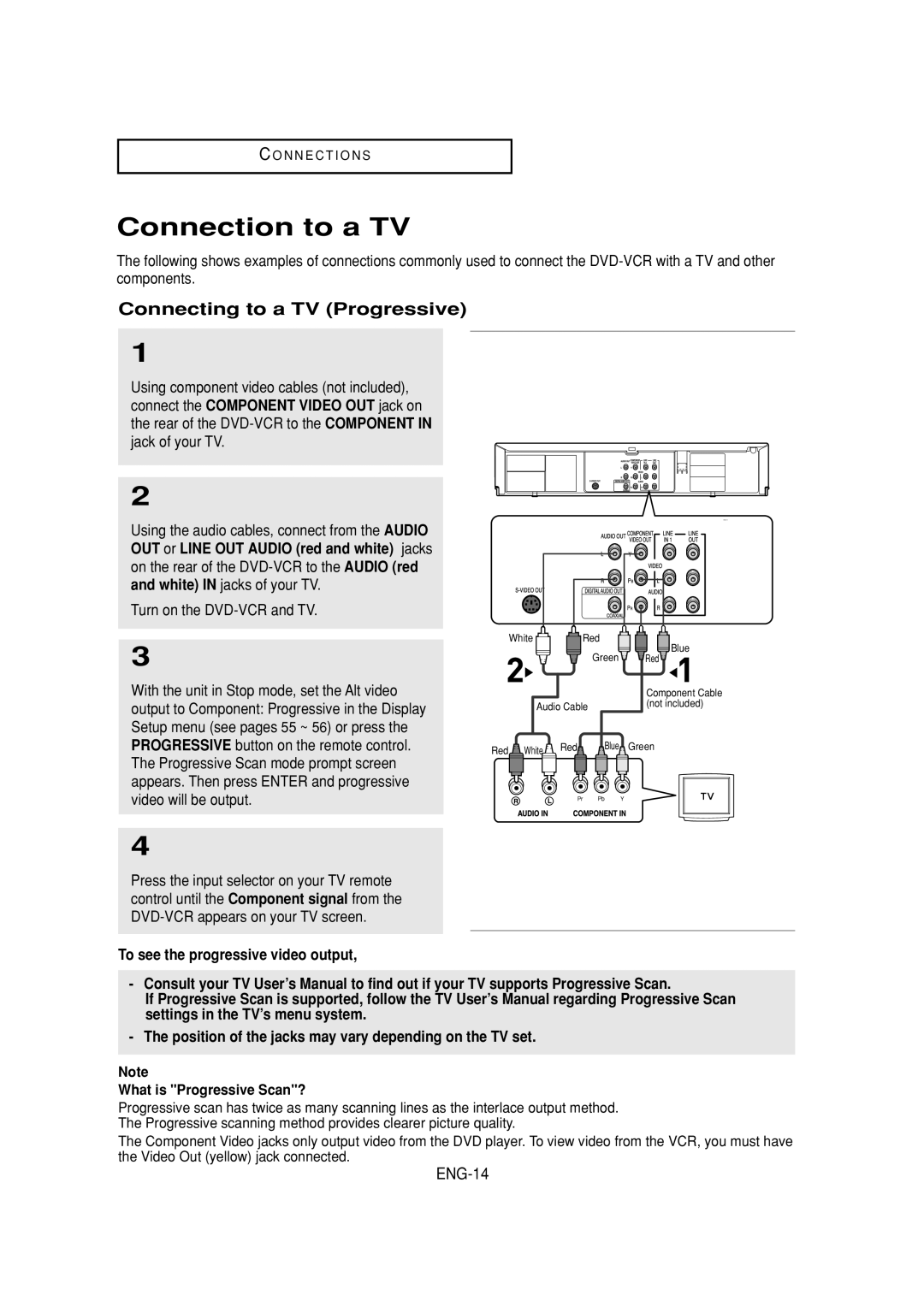 Samsung DVD-V6700 instruction manual Connection to a TV, Connecting to a TV Progressive, ENG-14 