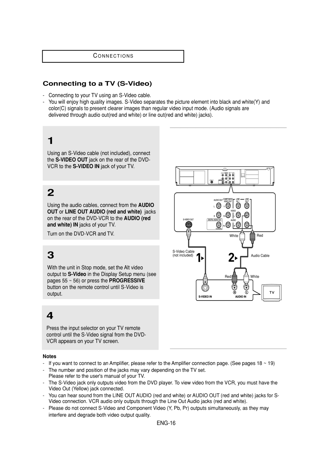 Samsung DVD-V6700 instruction manual Connecting to a TV S-Video, ENG-16, Connecting to your TV using an S-Video cable 