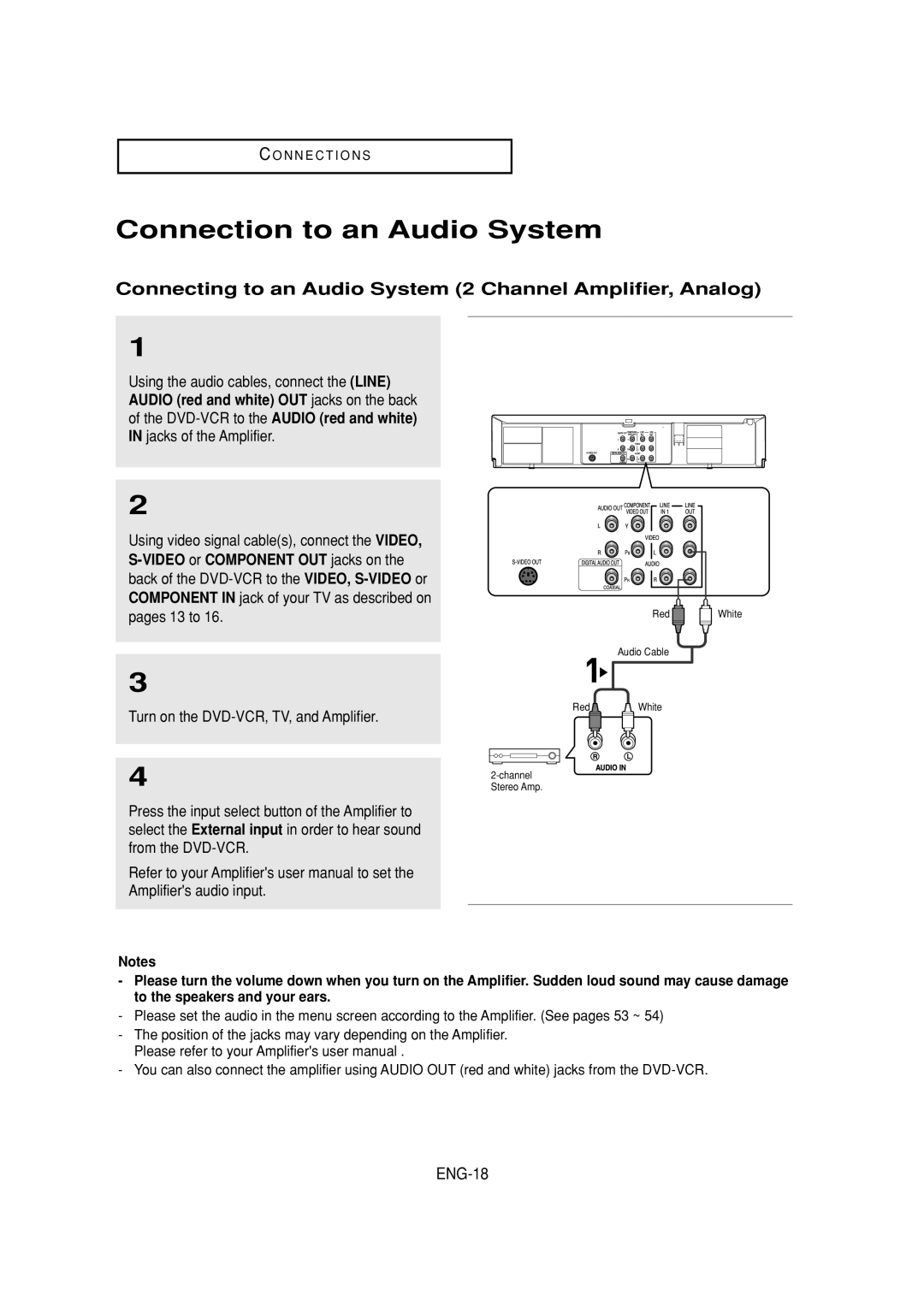 Samsung DVD-V6700 Connection to an Audio System, Connecting to an Audio System 2 Channel Amplifier, Analog, ENG-18 