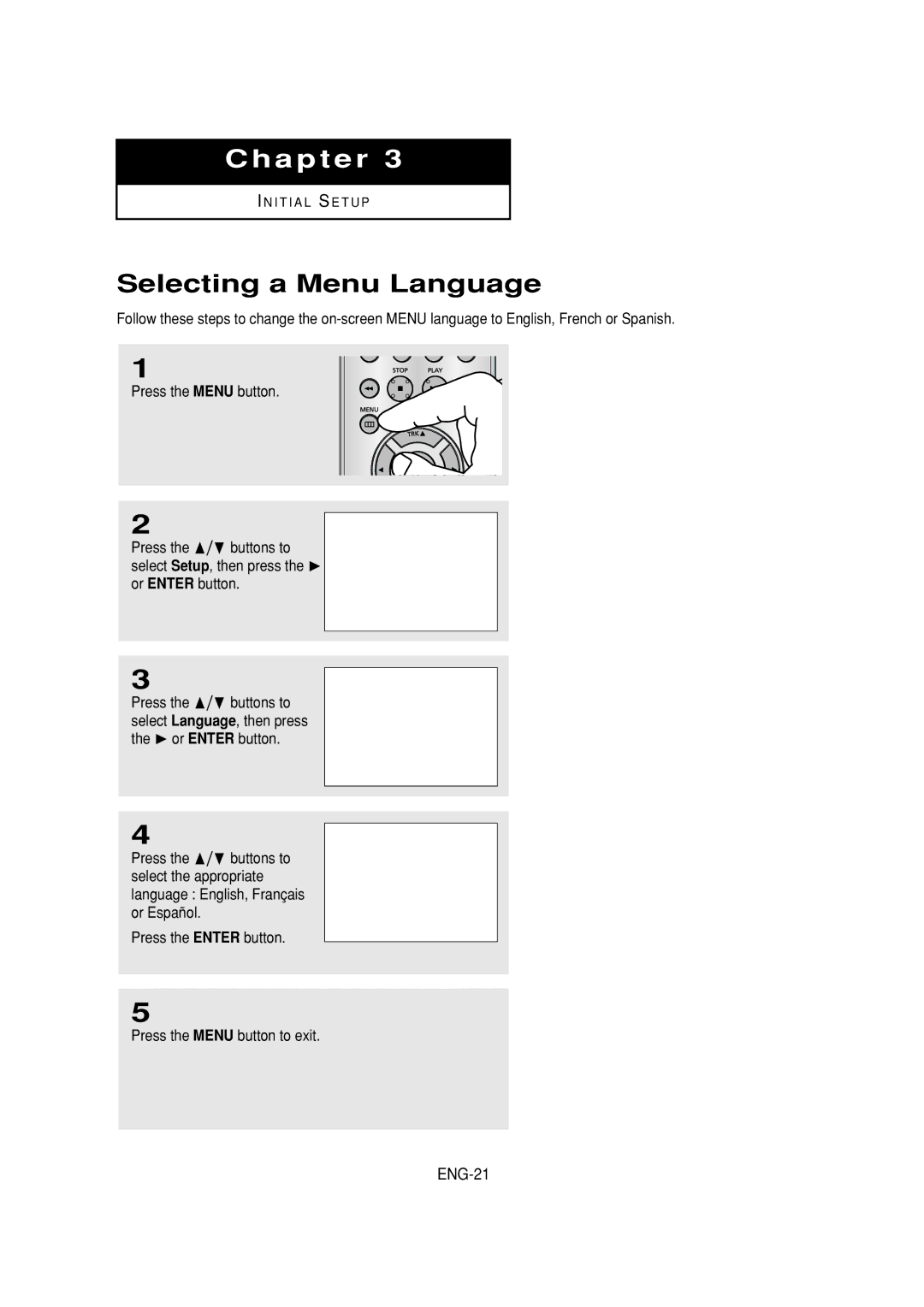 Samsung DVD-V6700 instruction manual Selecting a Menu Language, ENG-21 