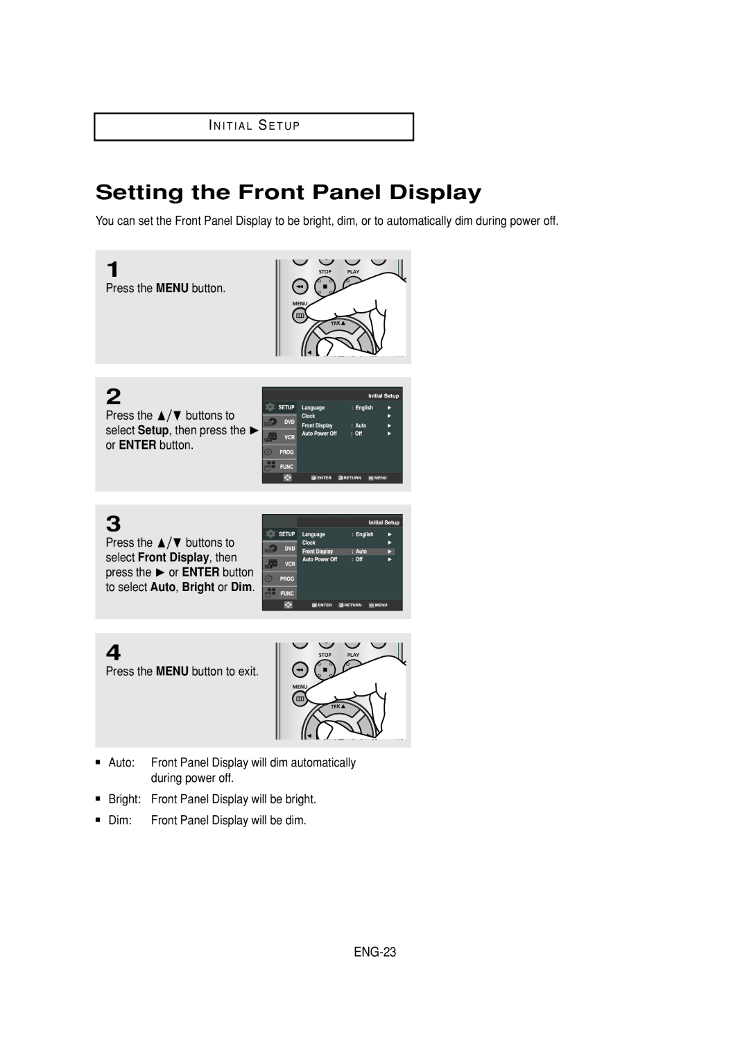 Samsung DVD-V6700 instruction manual Setting the Front Panel Display, ENG-23 