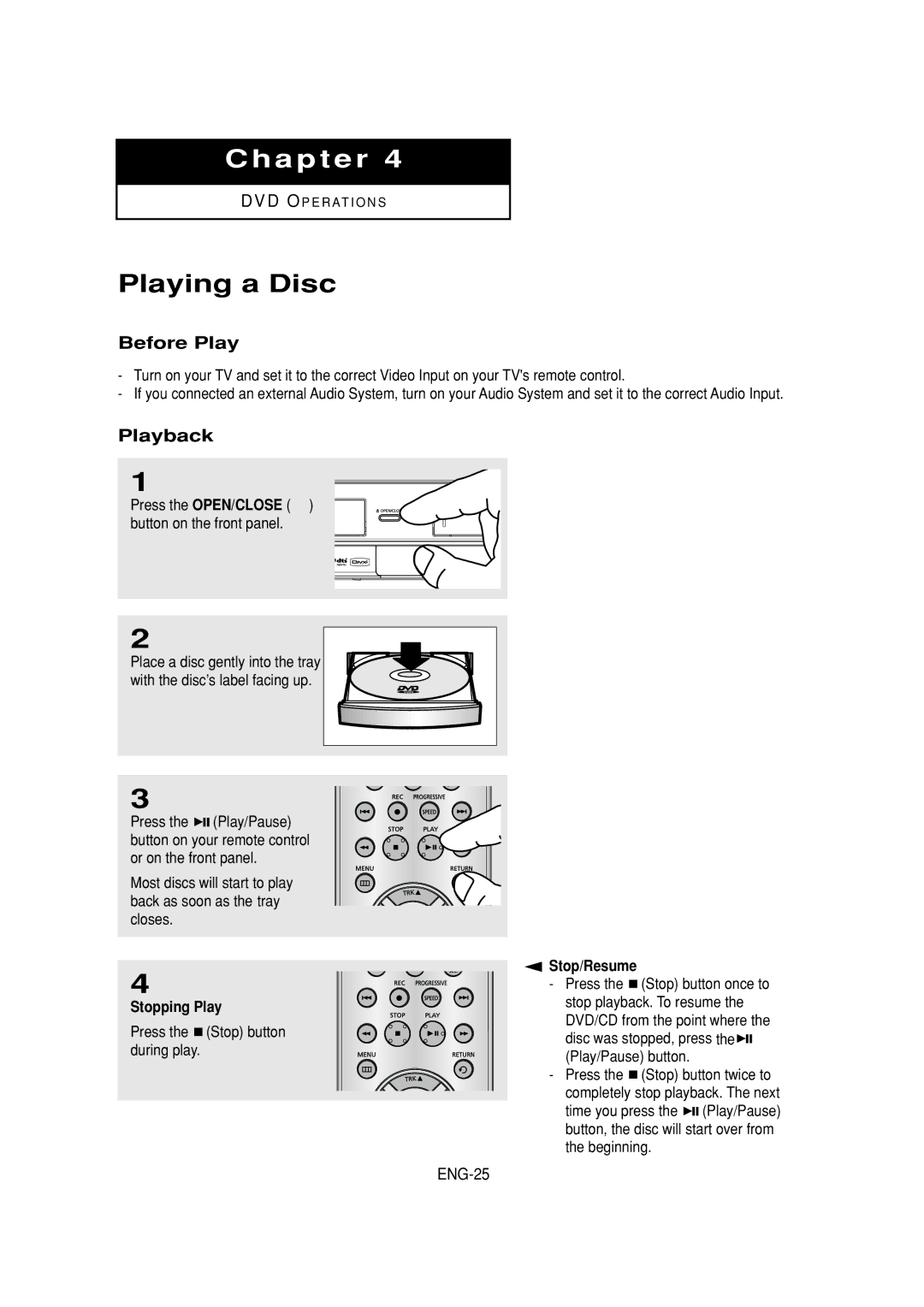 Samsung DVD-V6700 instruction manual Playing a Disc, Before Play, Playback, ENG-25 