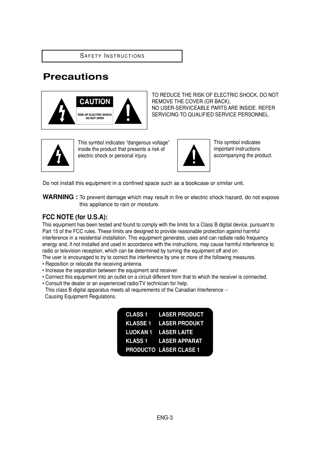 Samsung DVD-V6700 instruction manual Precautions, FCC Note for U.S.A 