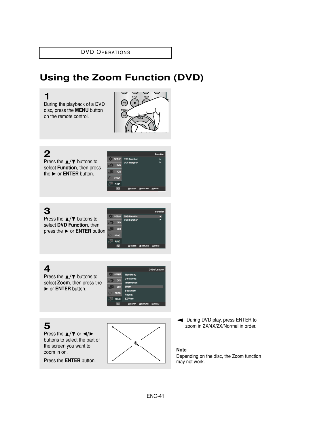 Samsung DVD-V6700 instruction manual Using the Zoom Function DVD, ENG-41 