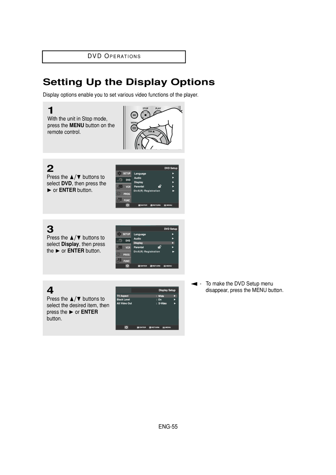 Samsung DVD-V6700 instruction manual Setting Up the Display Options, ENG-55 