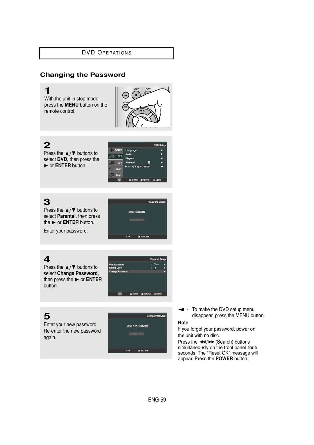 Samsung DVD-V6700 instruction manual Changing the Password, ENG-59 