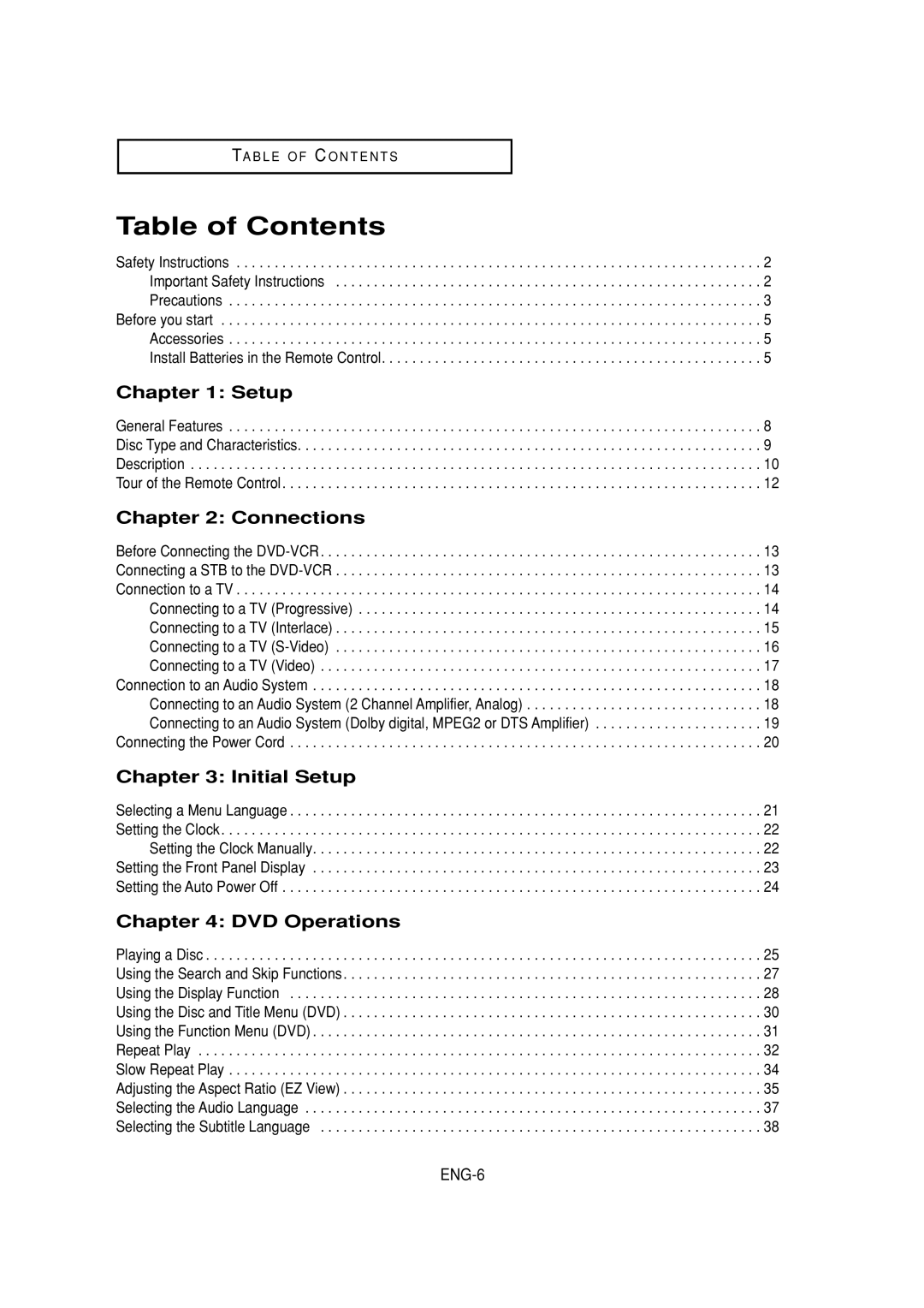 Samsung DVD-V6700 instruction manual Table of Contents 