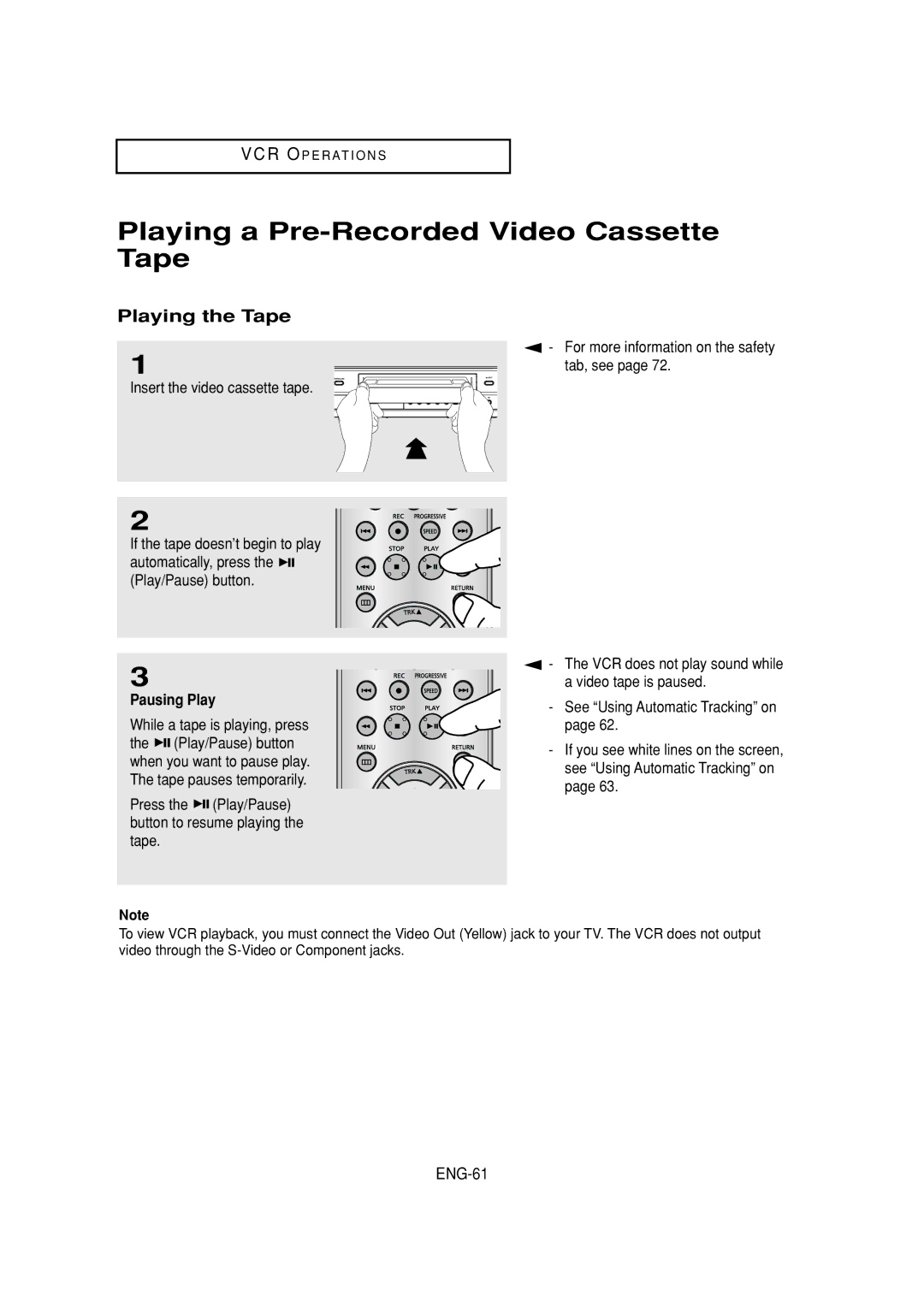 Samsung DVD-V6700 instruction manual Playing a Pre-Recorded Video Cassette Tape, Playing the Tape, ENG-61 