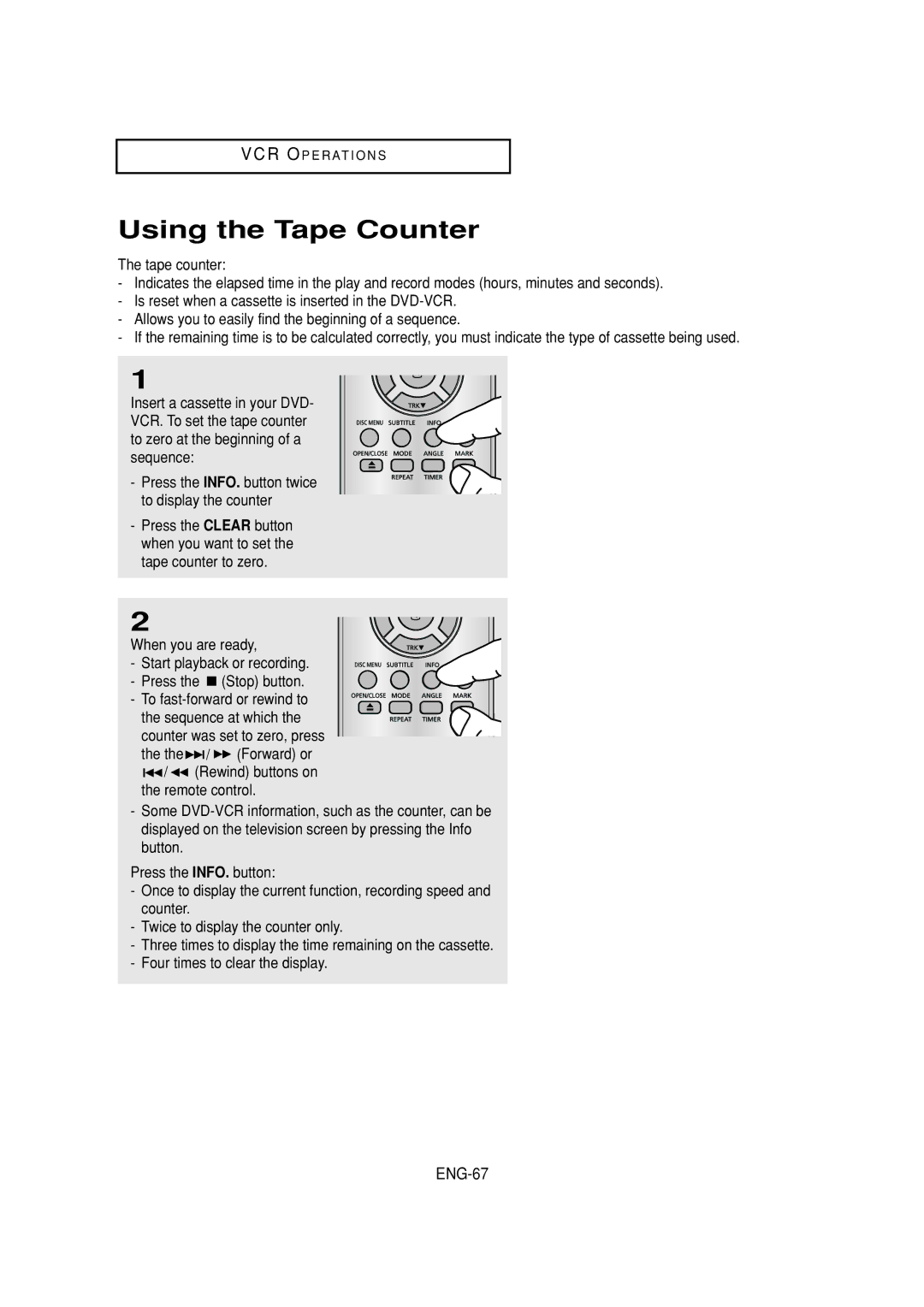 Samsung DVD-V6700 instruction manual Using the Tape Counter, ENG-67, When you are ready 