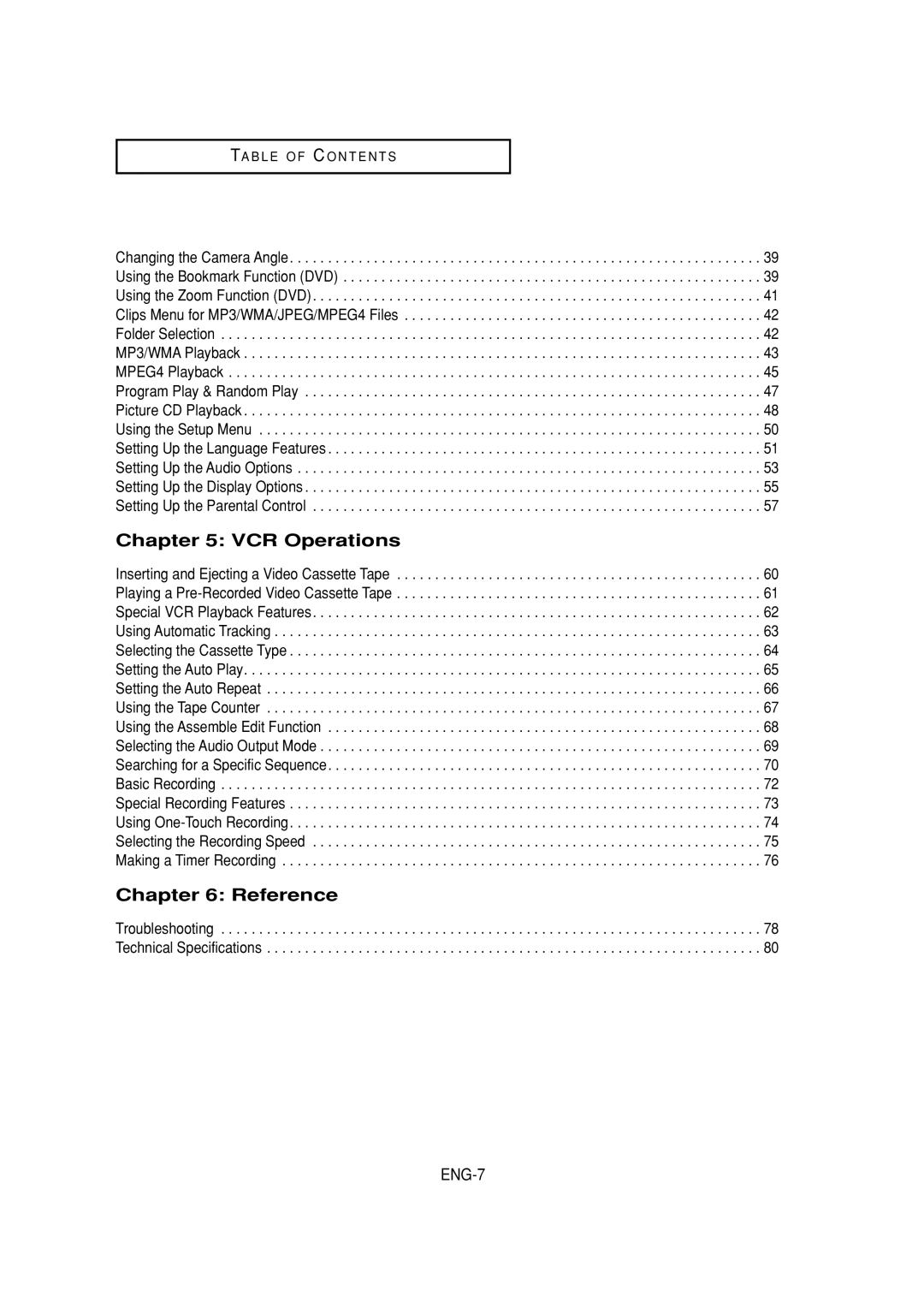 Samsung DVD-V6700 instruction manual VCR Operations, Reference 