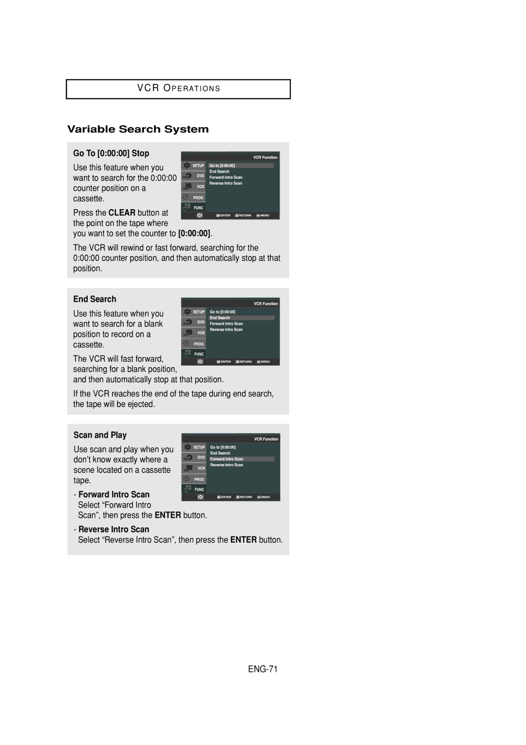 Samsung DVD-V6700 instruction manual Variable Search System, ENG-71 