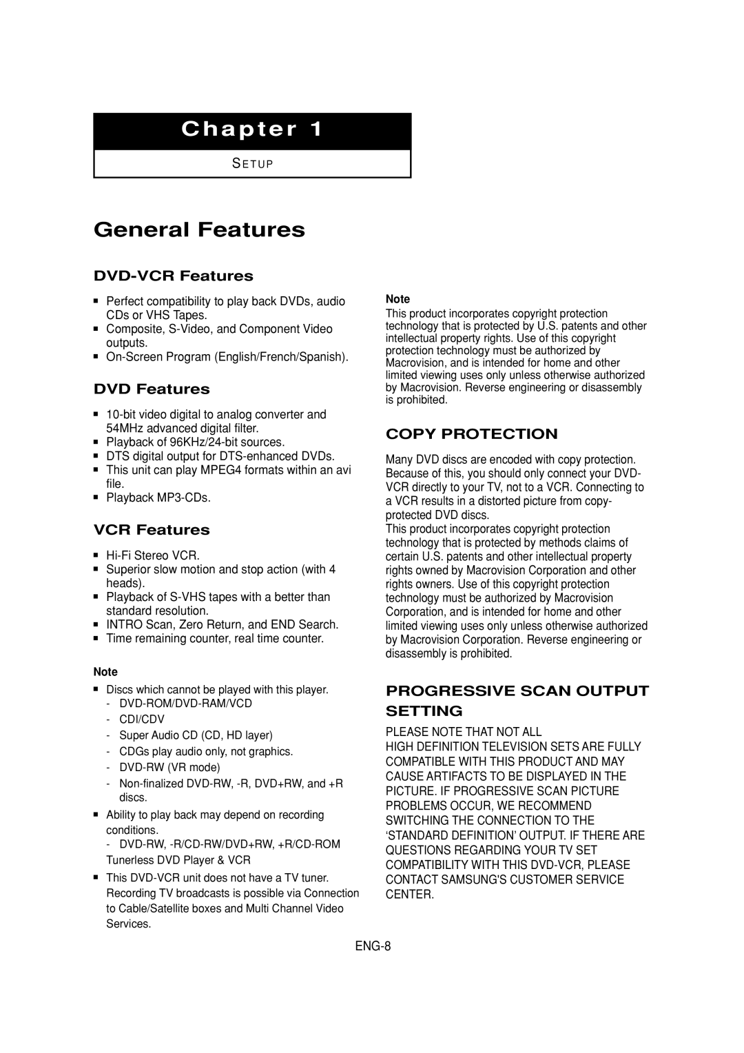 Samsung DVD-V6700 instruction manual General Features, DVD-VCR Features, DVD Features 