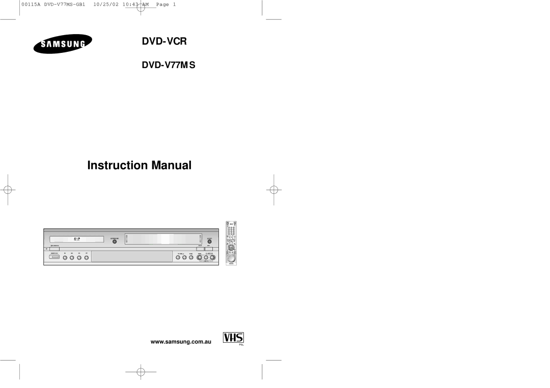 Samsung DVD-V77MS instruction manual Dvd-Vcr 