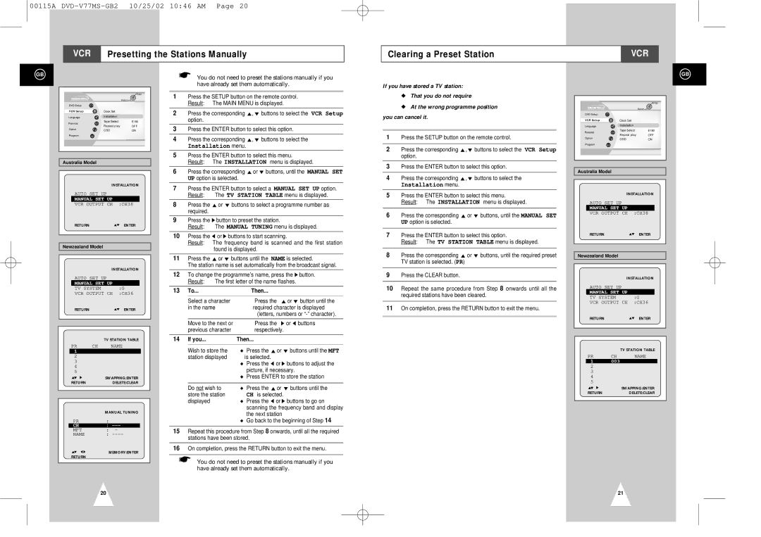 Samsung DVD-V77MS instruction manual Clearing a Preset Station, 13 To...Then, If you Then 