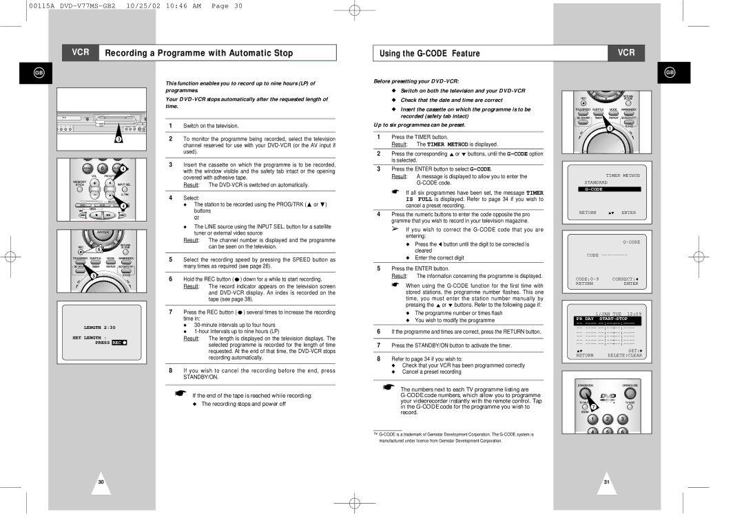 Samsung DVD-V77MS instruction manual VCR Recording a Programme with Automatic Stop, Standby/On 