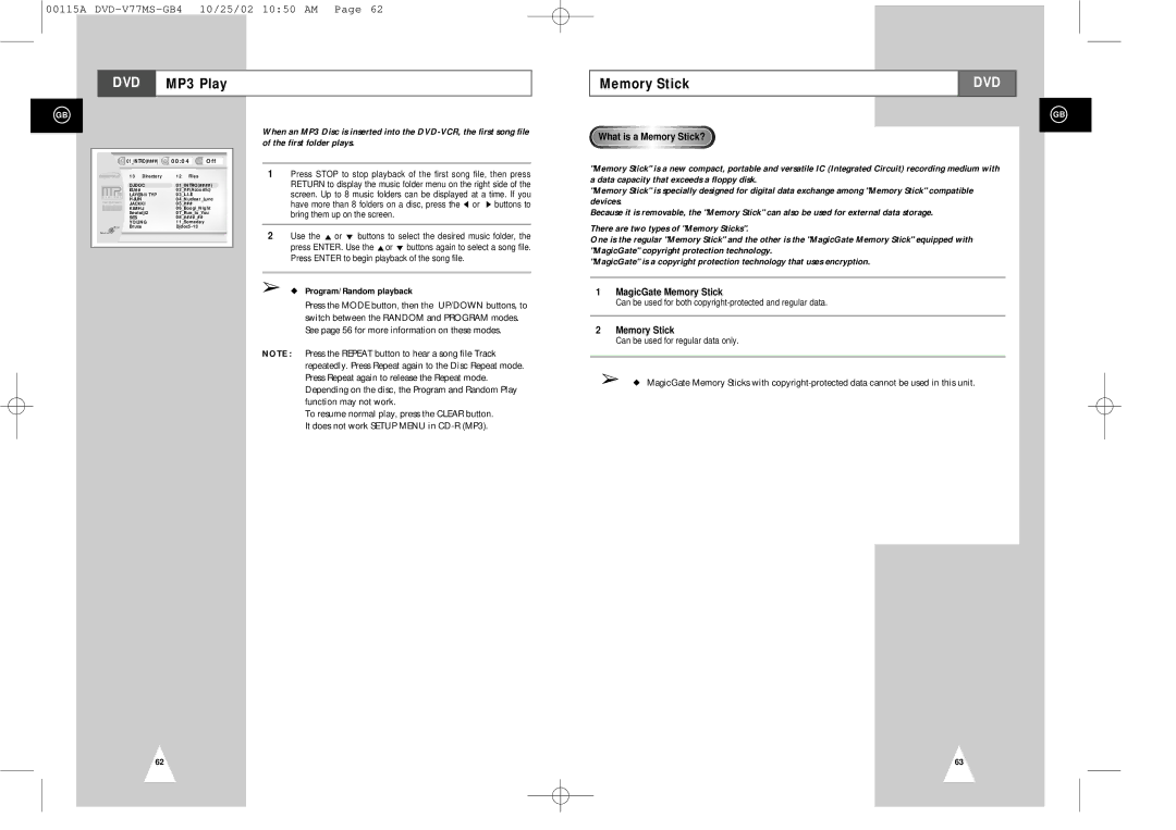 Samsung DVD-V77MS instruction manual DVD MP3 Play Memory Stick, What is a Memory Stick?, MagicGate Memory Stick 