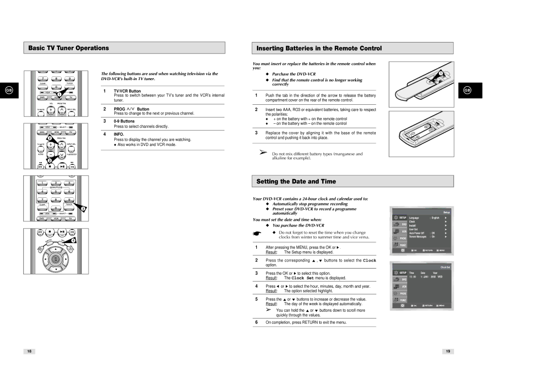 Samsung DVD-V85, DVD-V80, DVD-V70 instruction manual Setting the Date and Time, TV/VCR Button, Prog Button, Buttons, Info 