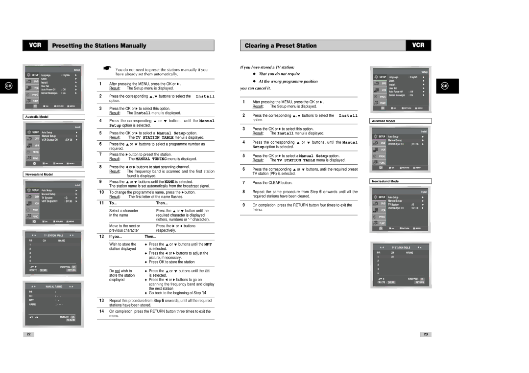 Samsung DVD-V80, DVD-V85, DVD-V70 instruction manual Clearing a Preset Station, 11 To...Then, If you Then 