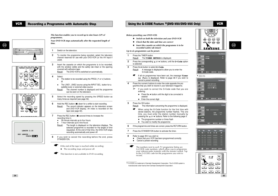 Samsung DVD-V80, DVD-V85, DVD-V70 instruction manual Recording a Programme with Automatic Stop 