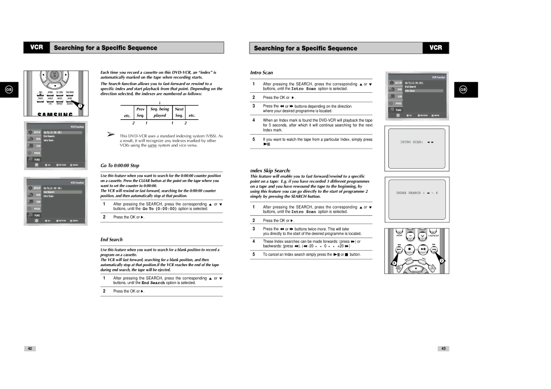 Samsung DVD-V85, DVD-V80, DVD-V70 instruction manual Searching for a Specific Sequence, Next Etc Seq Played 