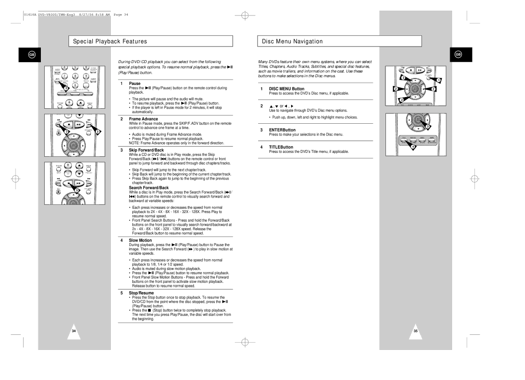 Samsung DVD-V8000 instruction manual Special Playback Features Disc Menu Navigation 