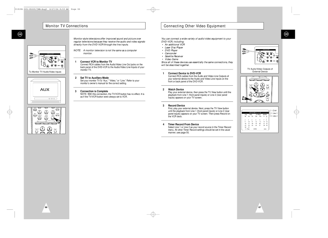 Samsung DVD-V8000 instruction manual Monitor TV Connections Connecting Other Video Equipment 