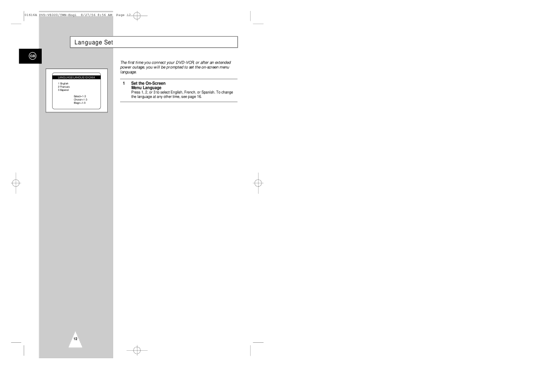 Samsung DVD-V8000 instruction manual Language Set, Set the On-Screen Menu Language 