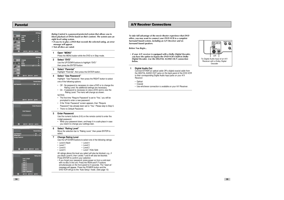 Samsung DVD-V8080 instruction manual Parental Receiver Connections 