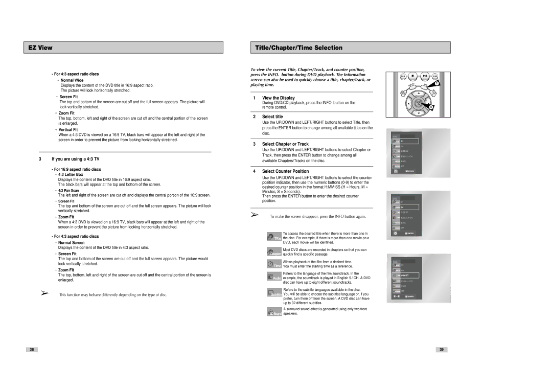 Samsung DVD-V8080 instruction manual EZ View Title/Chapter/Time Selection 