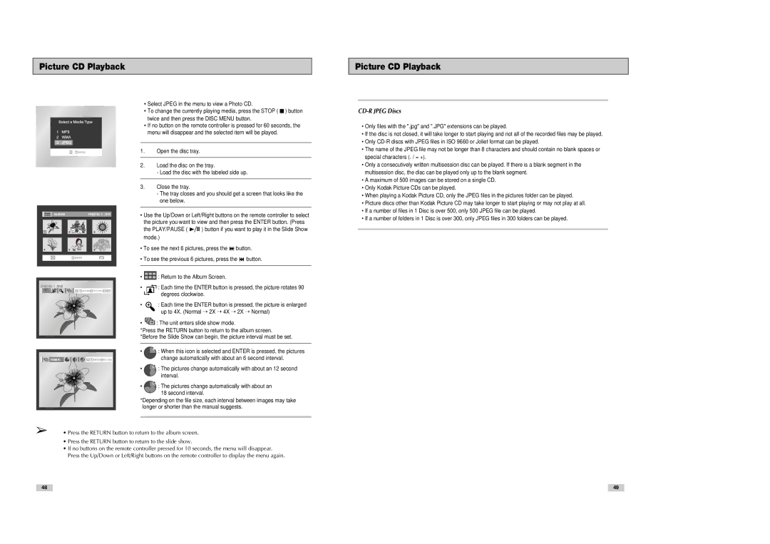 Samsung DVD-V8080 instruction manual Picture CD Playback, CD-R Jpeg Discs 