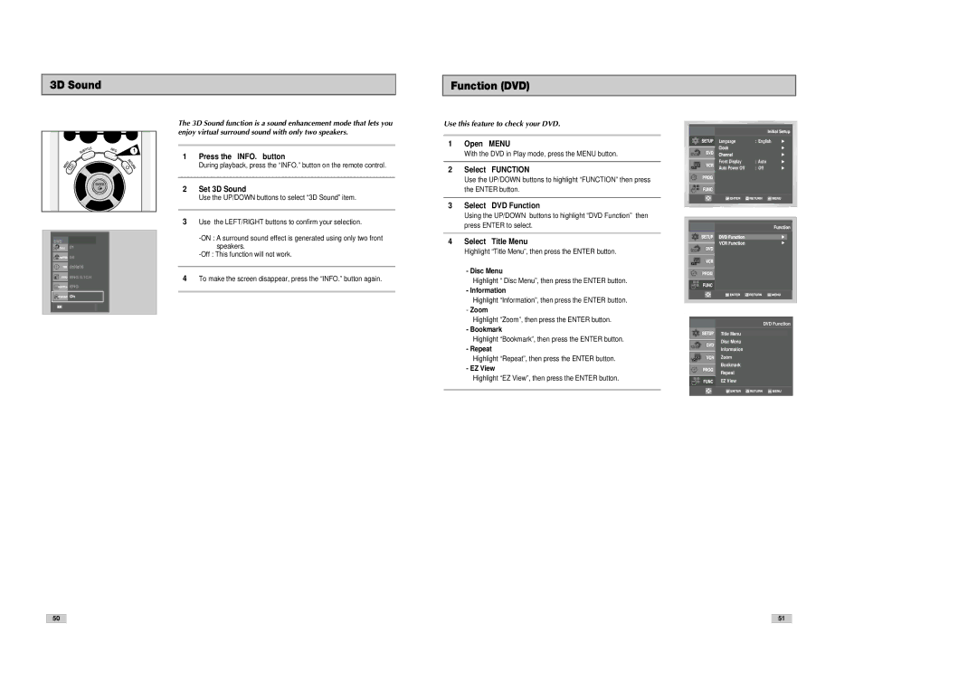 Samsung DVD-V8080 instruction manual 3D Sound Function DVD, Use this feature to check your DVD 