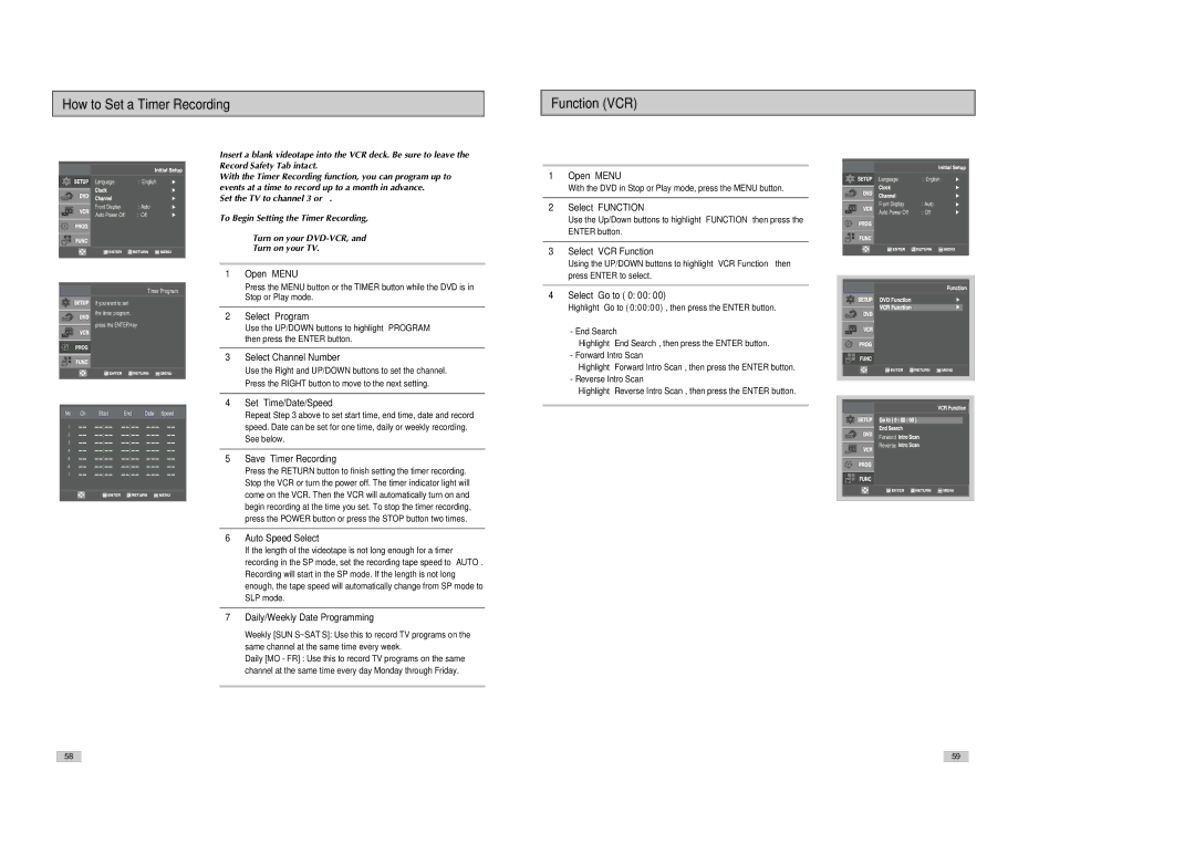 Samsung DVD-V8080 instruction manual How to Set a Timer Recording Function VCR 